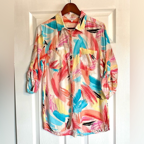 Northern Reflection Women’s Linen Blend Abstract Button-Up Shirt Size Medium - Picture 4 of 14